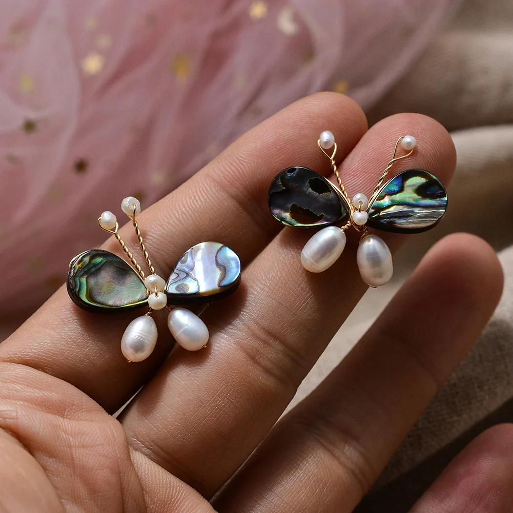 Original Handmade 14K Gold Filled Natural Freshwater Pearl Sweet Butterfly Animal Ladies Stud Earrings Luxury Jewelry Gift - Image 6