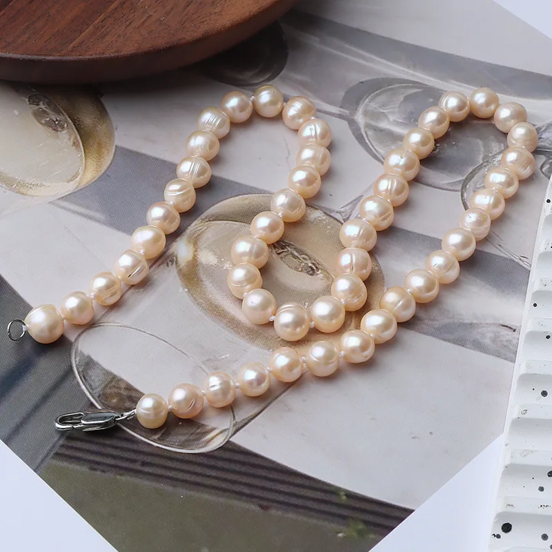 Three Colors 8-9mm Natural Freshwater Pearl Necklace without Nuclear 45cm Hand Knotted Promotional in Stock Wholes - Image 3