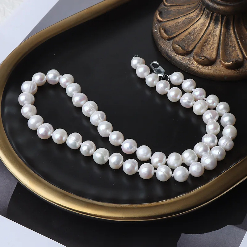 Three Colors 8-9mm Natural Freshwater Pearl Necklace without Nuclear 45cm Hand Knotted Promotional in Stock Wholes - Image 4