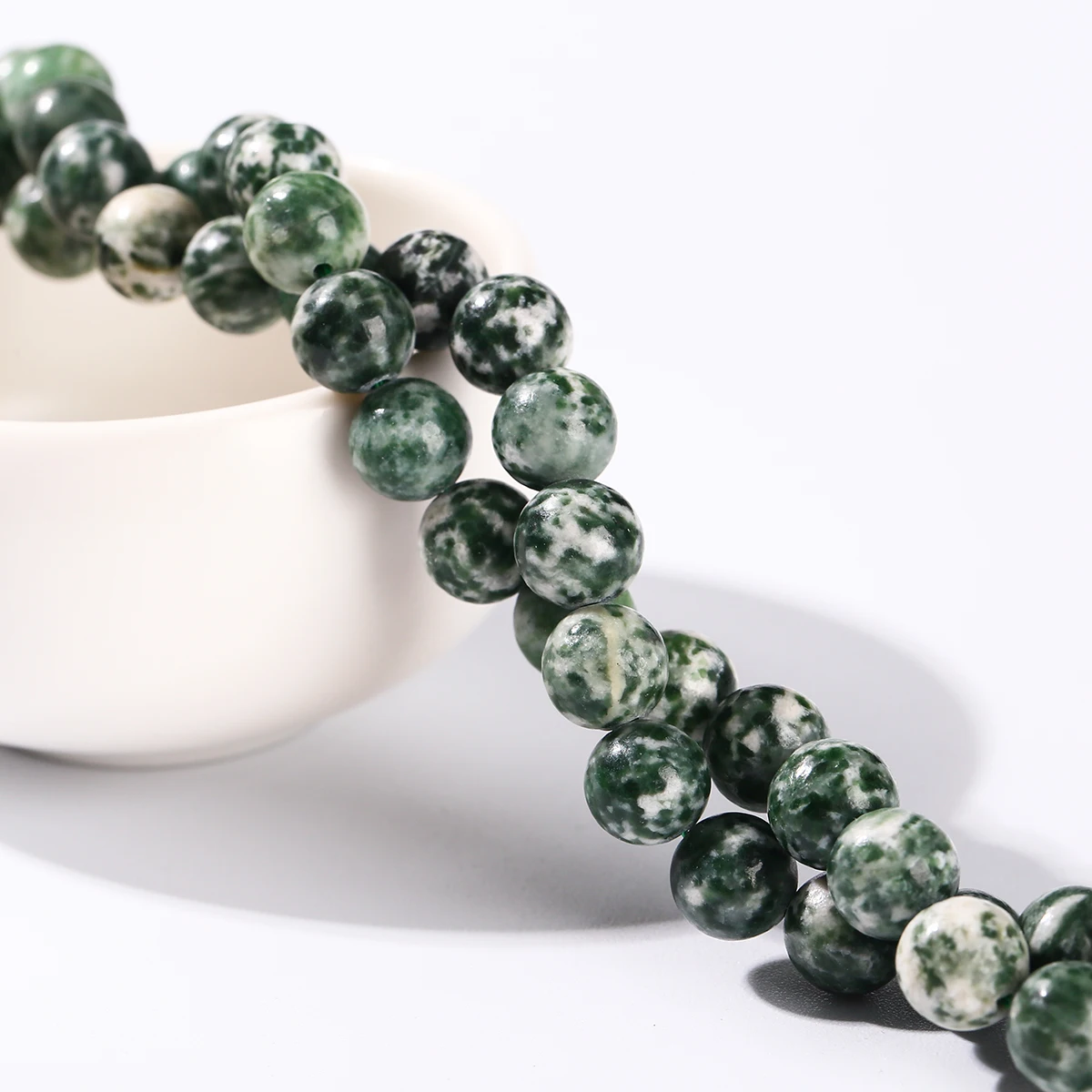 Wholesale Natural Green Dot Stone Beads Round Loose Spacer Bead 4 6 8 10 12mm for Jewelry Making DIY Necklace Bracelet Accessory - Image 2