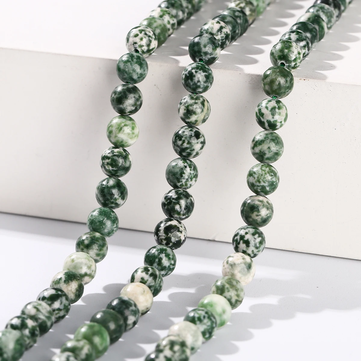 Wholesale Natural Green Dot Stone Beads Round Loose Spacer Bead 4 6 8 10 12mm for Jewelry Making DIY Necklace Bracelet Accessory - Image 3