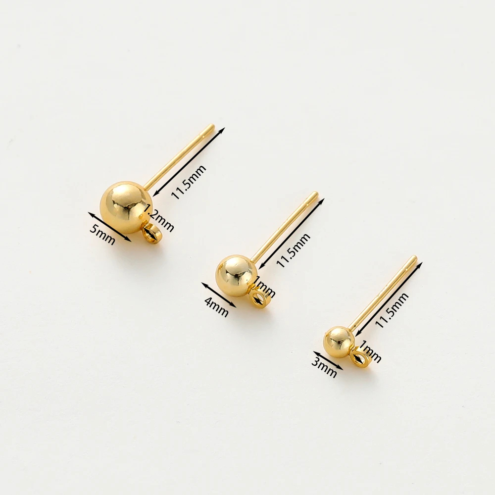 14K 18K Gold Plated Round Ball Ear Post With Loop Studs Earrings Backs Plug Ear Pins Ball Needles for DIY Jewelry Making Finding - Image 2