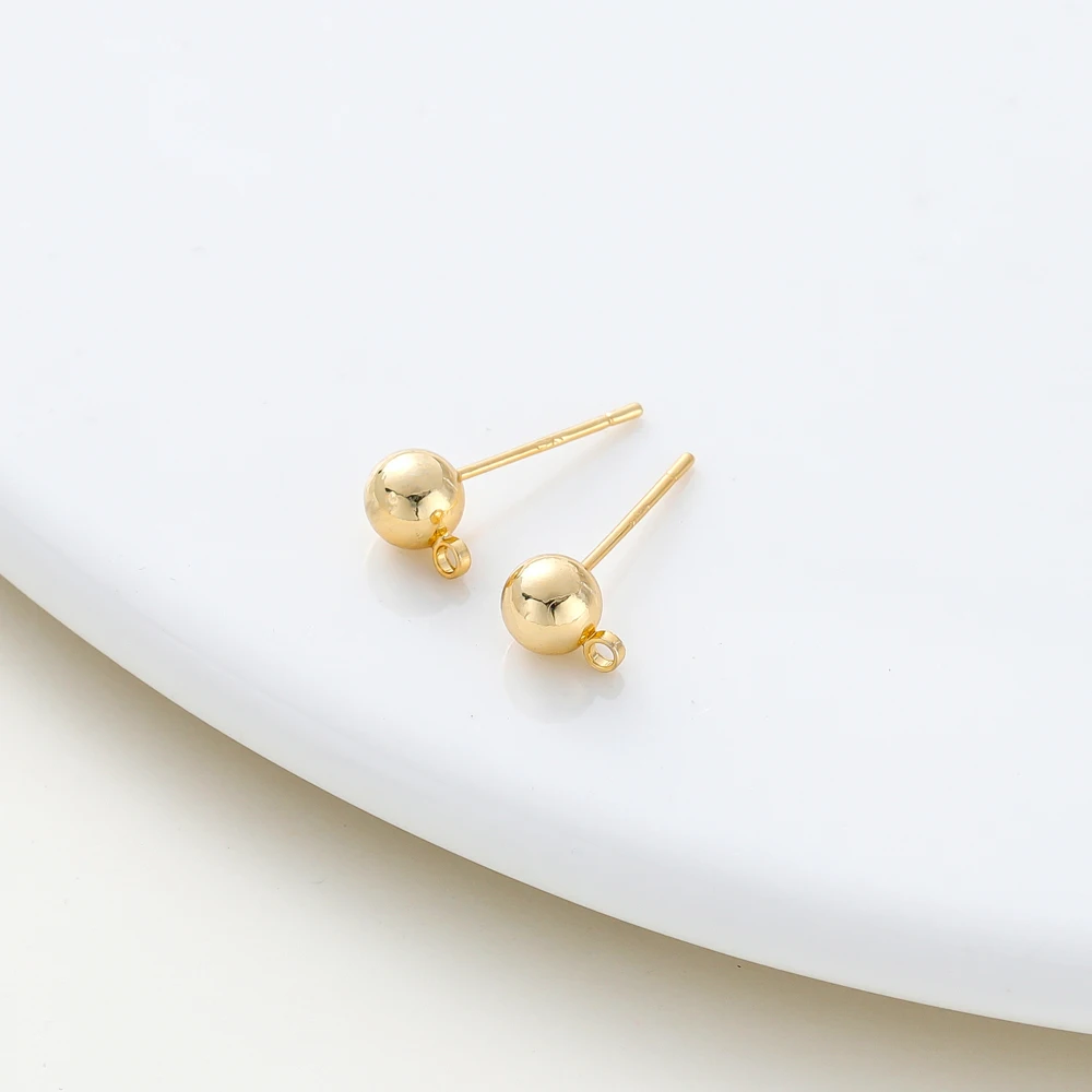14K 18K Gold Plated Round Ball Ear Post With Loop Studs Earrings Backs Plug Ear Pins Ball Needles for DIY Jewelry Making Finding - Image 3