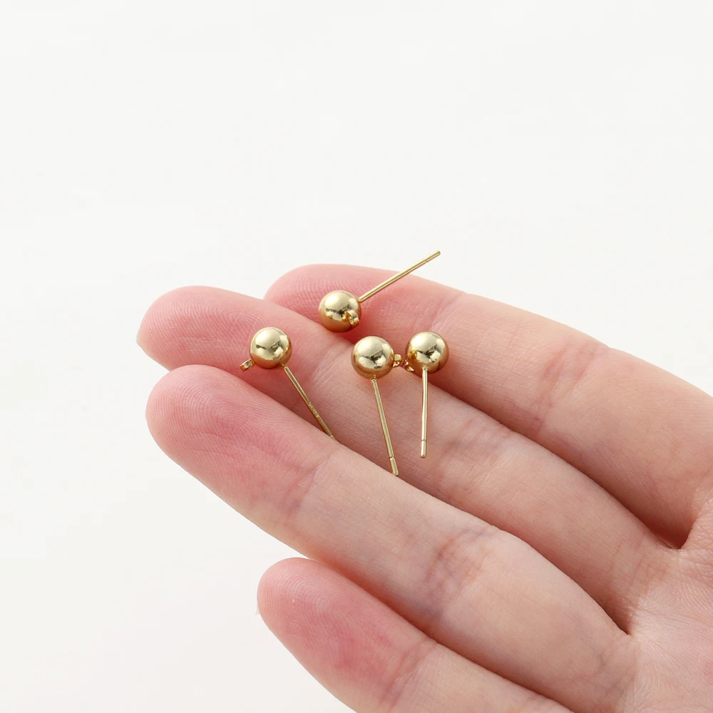 14K 18K Gold Plated Round Ball Ear Post With Loop Studs Earrings Backs Plug Ear Pins Ball Needles for DIY Jewelry Making Finding - Image 5