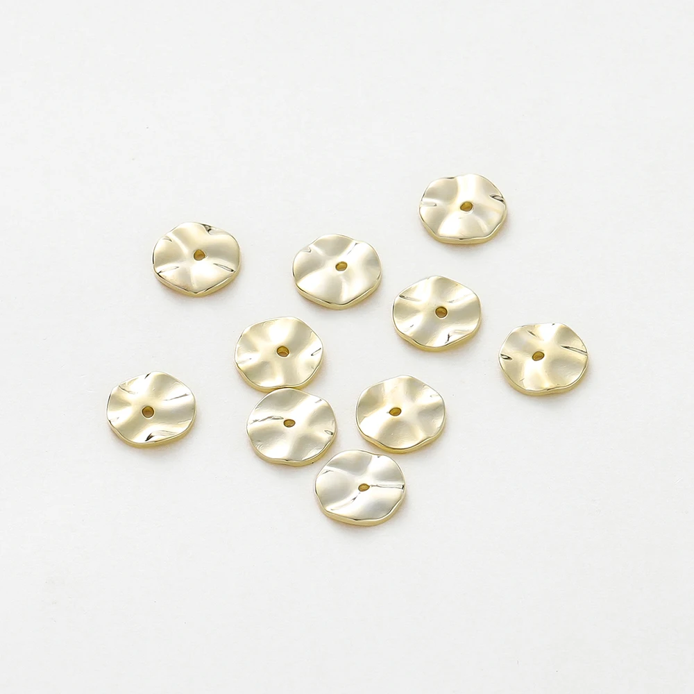 30pcs/lot 14K 18K Gold Plated 4 6 8mm Flat Round Metal Spacer Beads Wave Necklace Beads For Earring Bracelet Jewelry Components - Image 3