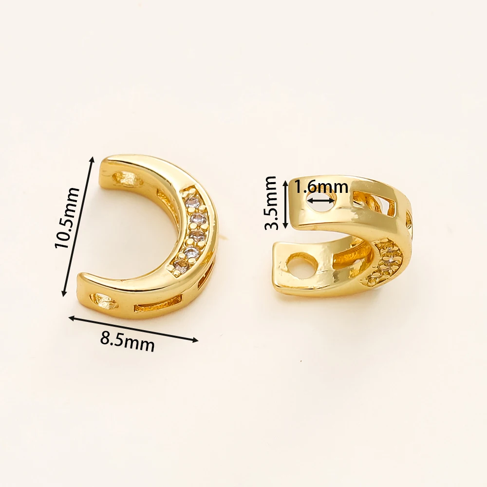 4/6pcs/pack 14/18K Gold Color Plated Inlaid Zircon Half Round Frame Beads Connectors For DIY Necklace Jewelry Making Supplies - Image 2