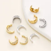 4/6pcs/pack 14/18K Gold Color Plated Inlaid Zircon Half Round Frame Beads Connectors For DIY Necklace Jewelry Making Supplies