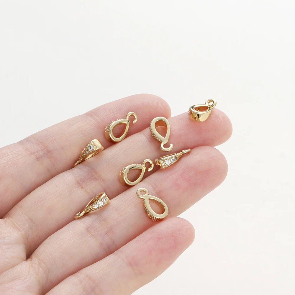 4PCS/lot 14K 18K Gold Color Plated Brass with Zircon Bale Pinch Clasp For Pendant Connector DIY Necklace Jewelry Making Findings - Image 4
