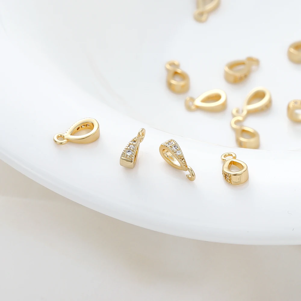 4PCS/lot 14K 18K Gold Color Plated Brass with Zircon Bale Pinch Clasp For Pendant Connector DIY Necklace Jewelry Making Findings - Image 5