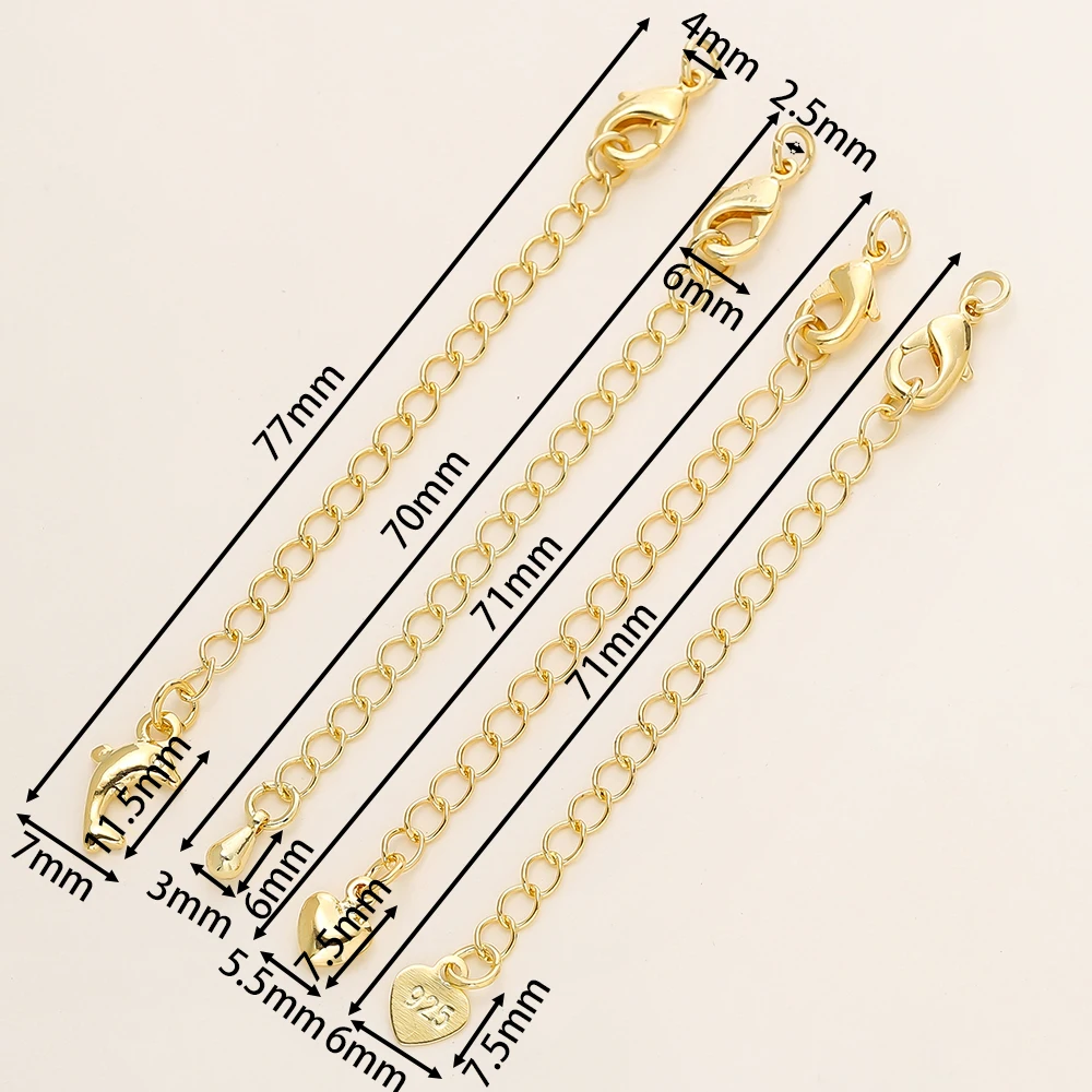 5/10pcs/Pack 14/18K Gold Color Plated Brass Various Extension Chain With Lobster Clasps for DIY Necklace Jewelry Making Findings - Image 2