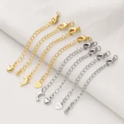 5/10pcs/Pack 14/18K Gold Color Plated Brass Various Extension Chain With Lobster Clasps for DIY Necklace Jewelry Making Findings