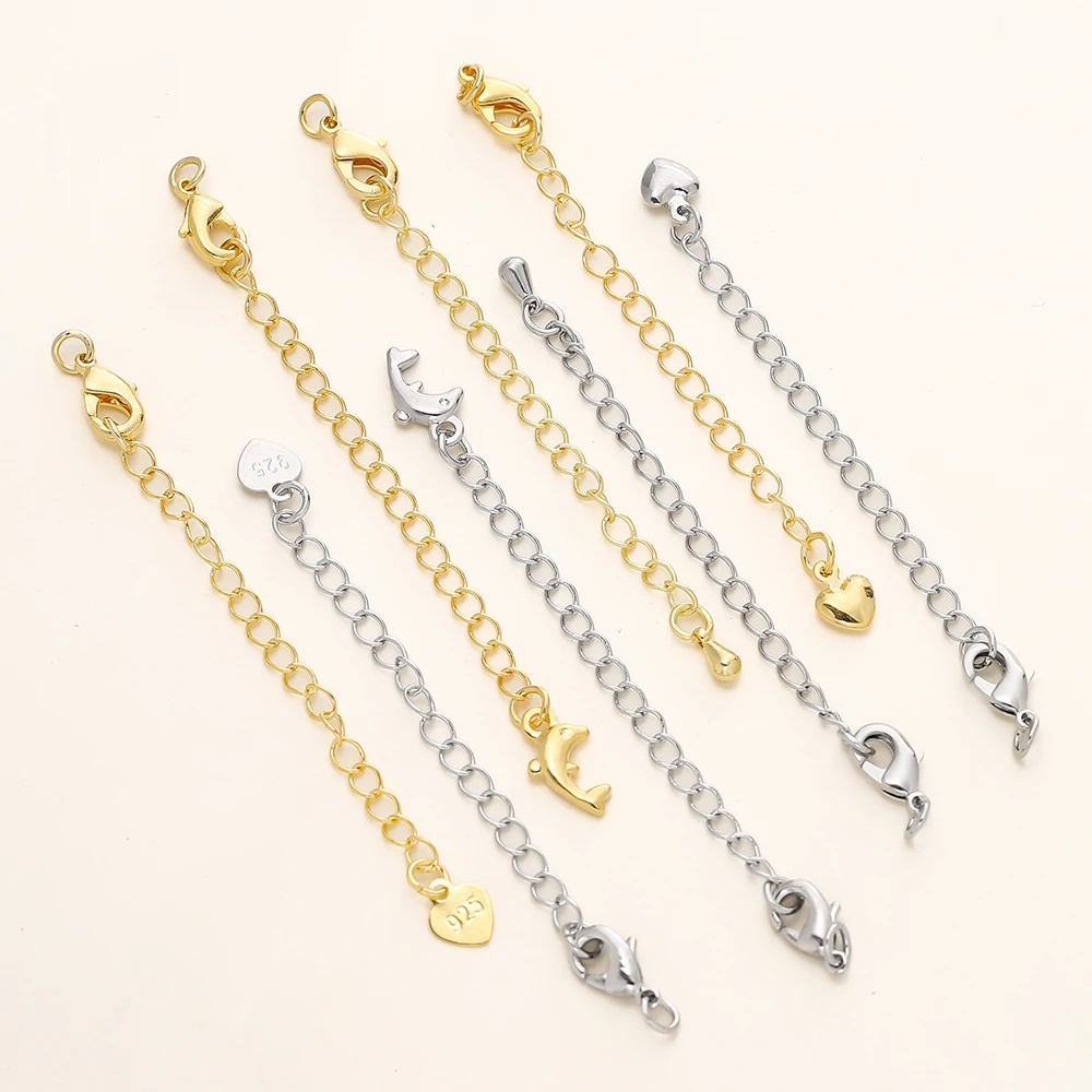 5/10pcs/Pack 14/18K Gold Color Plated Brass Various Extension Chain With Lobster Clasps for DIY Necklace Jewelry Making Findings - Image 4