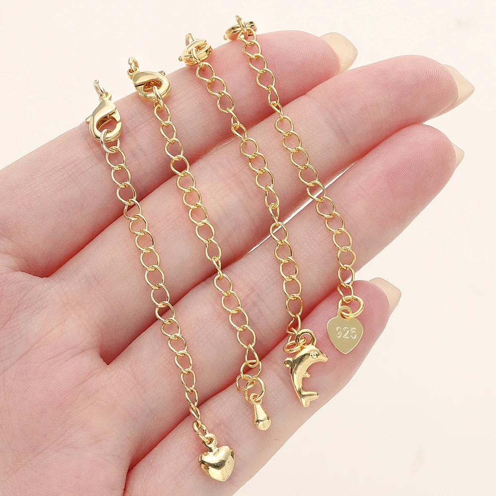 5/10pcs/Pack 14/18K Gold Color Plated Brass Various Extension Chain With Lobster Clasps for DIY Necklace Jewelry Making Findings - Image 5