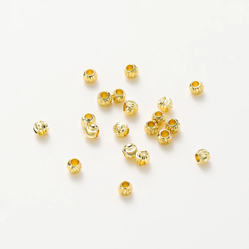 50pcs DIY Jewelry Accessories 14K 18K Gold Plated Striped Cut Flower Beads 2.5 3 4 5 6mm Spacer Beads Bulk Hand Beading Material - Image 3