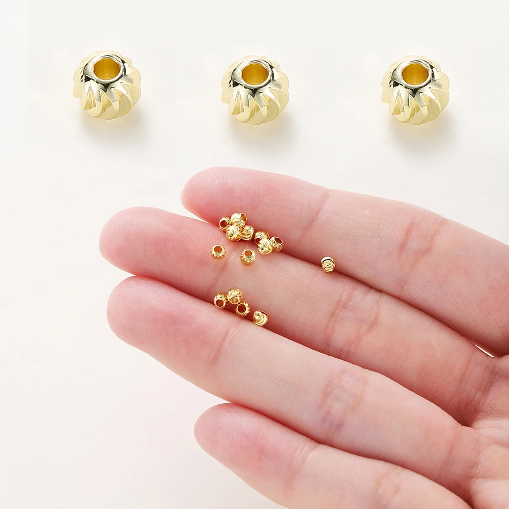 50pcs DIY Jewelry Accessories 14K 18K Gold Plated Striped Cut Flower Beads 2.5 3 4 5 6mm Spacer Beads Bulk Hand Beading Material - Image 6