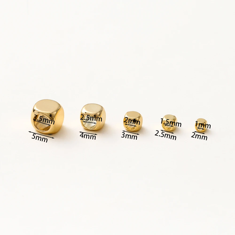 50pcs/lot 14K 18K Gold Brass Cube Square Spacer Beads Loose Charm Bead for DIY Bracelets Necklace Jewelry Making Accessories - Image 2