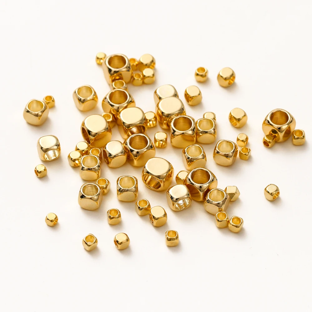 50pcs/lot 14K 18K Gold Brass Cube Square Spacer Beads Loose Charm Bead for DIY Bracelets Necklace Jewelry Making Accessories - Image 5