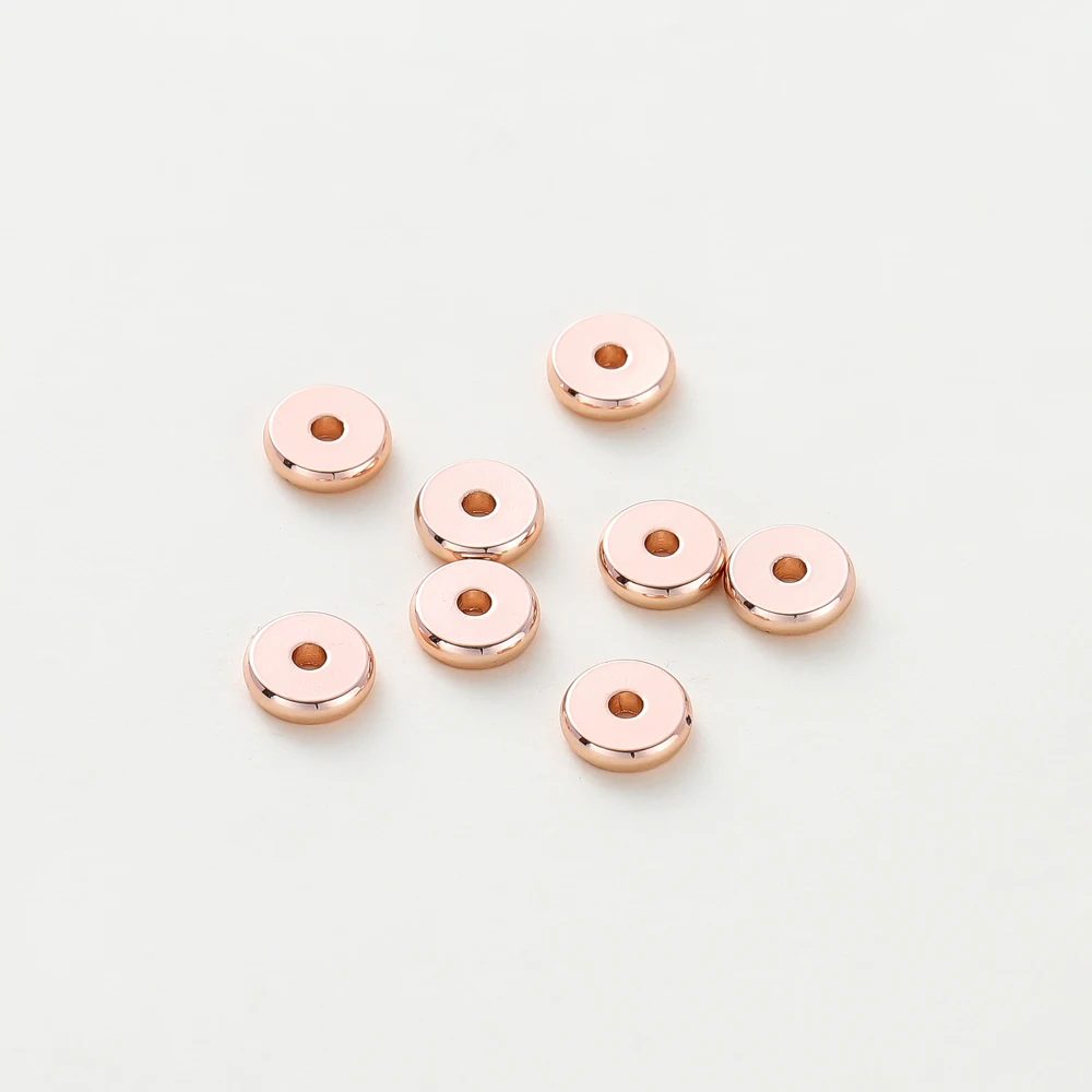 50pcs/lot 14K/18K Gold Color Plated Brass 4mm 5mm 6mm Round Spacer Beads Flat Bracelet Beads for DIY Jewelry Accessories - Image 4