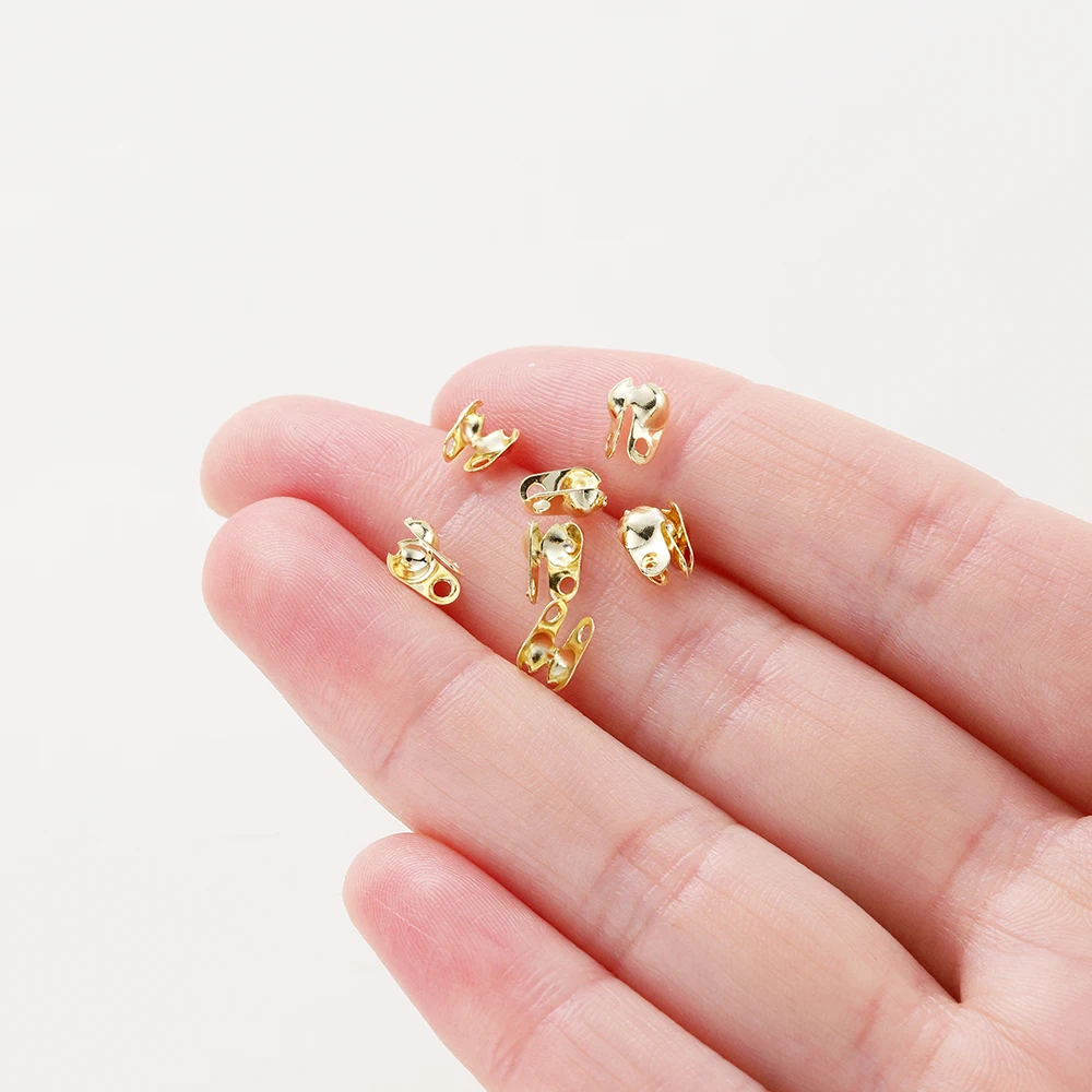 100pcs/lot 14K 18K Round Cord Side End Crimp Clasp Charms Necklace Positioning Closure Beads For DIY Jewelry Bracelet Accessories Material - Image 4