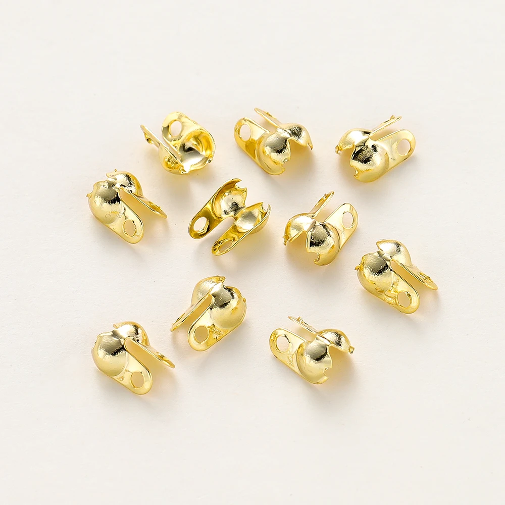 100pcs/lot 14K 18K Round Cord Side End Crimp Clasp Charms Necklace Positioning Closure Beads For DIY Jewelry Bracelet Accessories Material