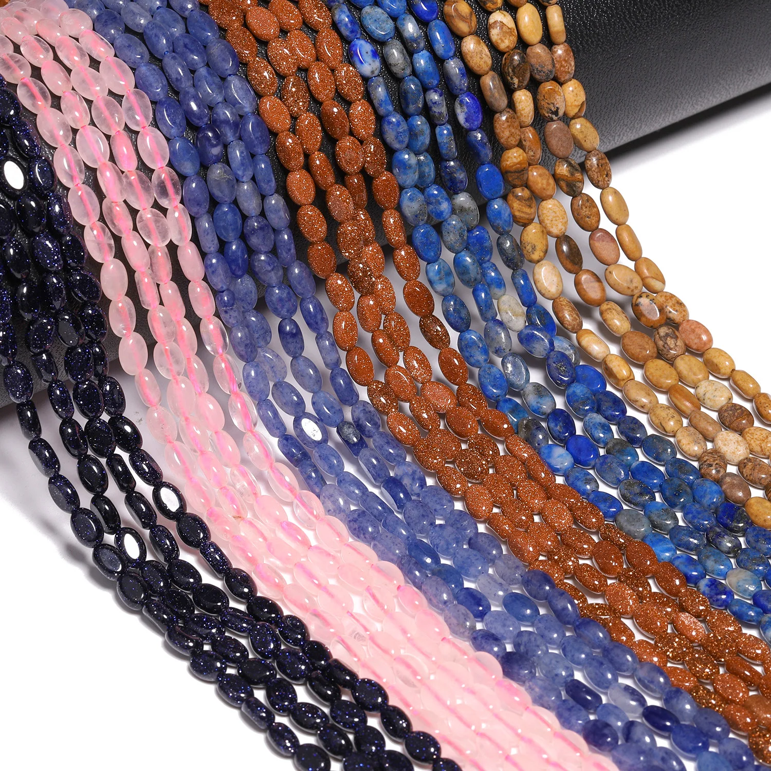 6x4mm Natural Rose Quartz Lapis Lazuli Blue Sodalite Jasper Stone Beads Flat Oval Shape Beads for Jewelry Making Diy Accessories - Image 2