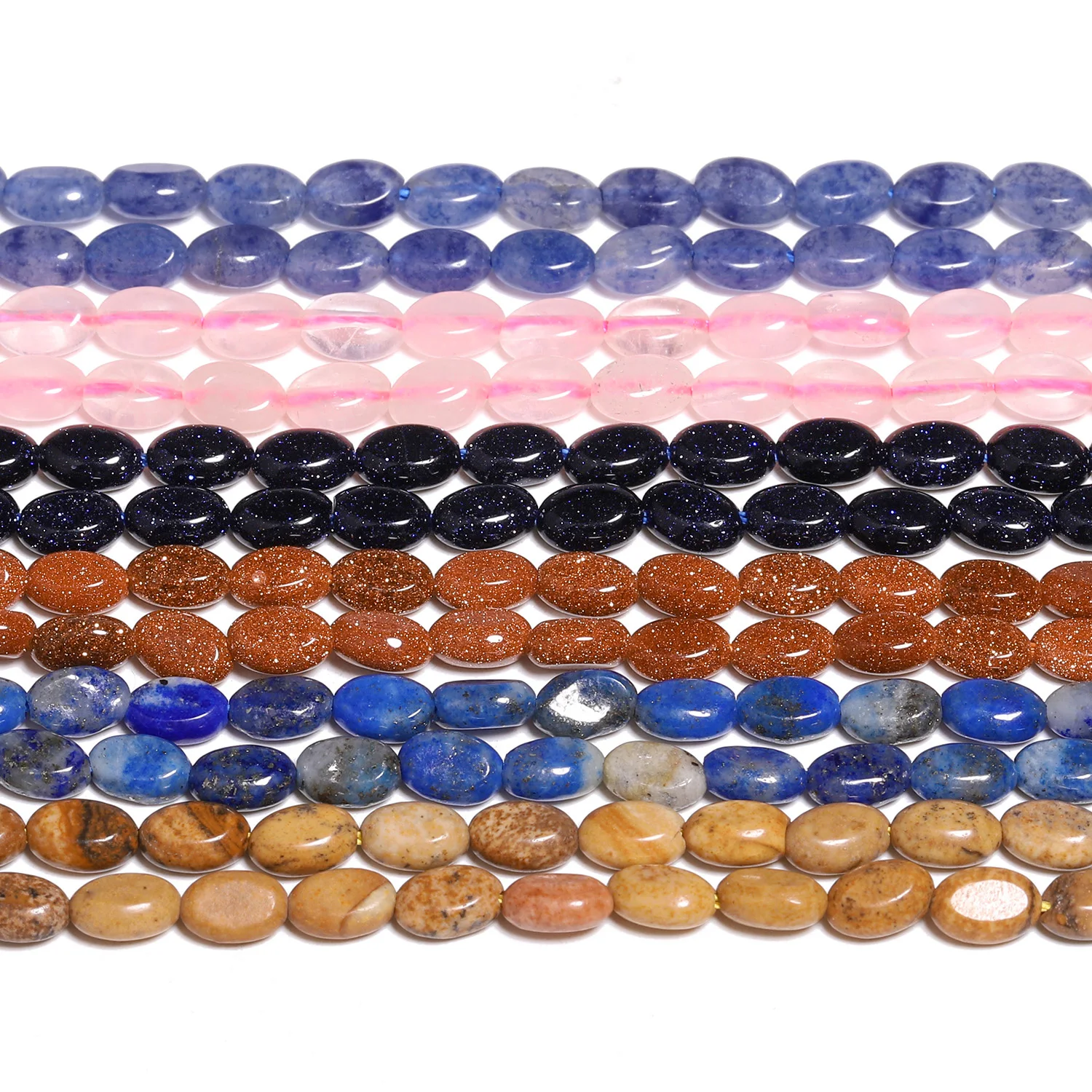 6x4mm Natural Rose Quartz Lapis Lazuli Blue Sodalite Jasper Stone Beads Flat Oval Shape Beads for Jewelry Making Diy Accessories - Image 4
