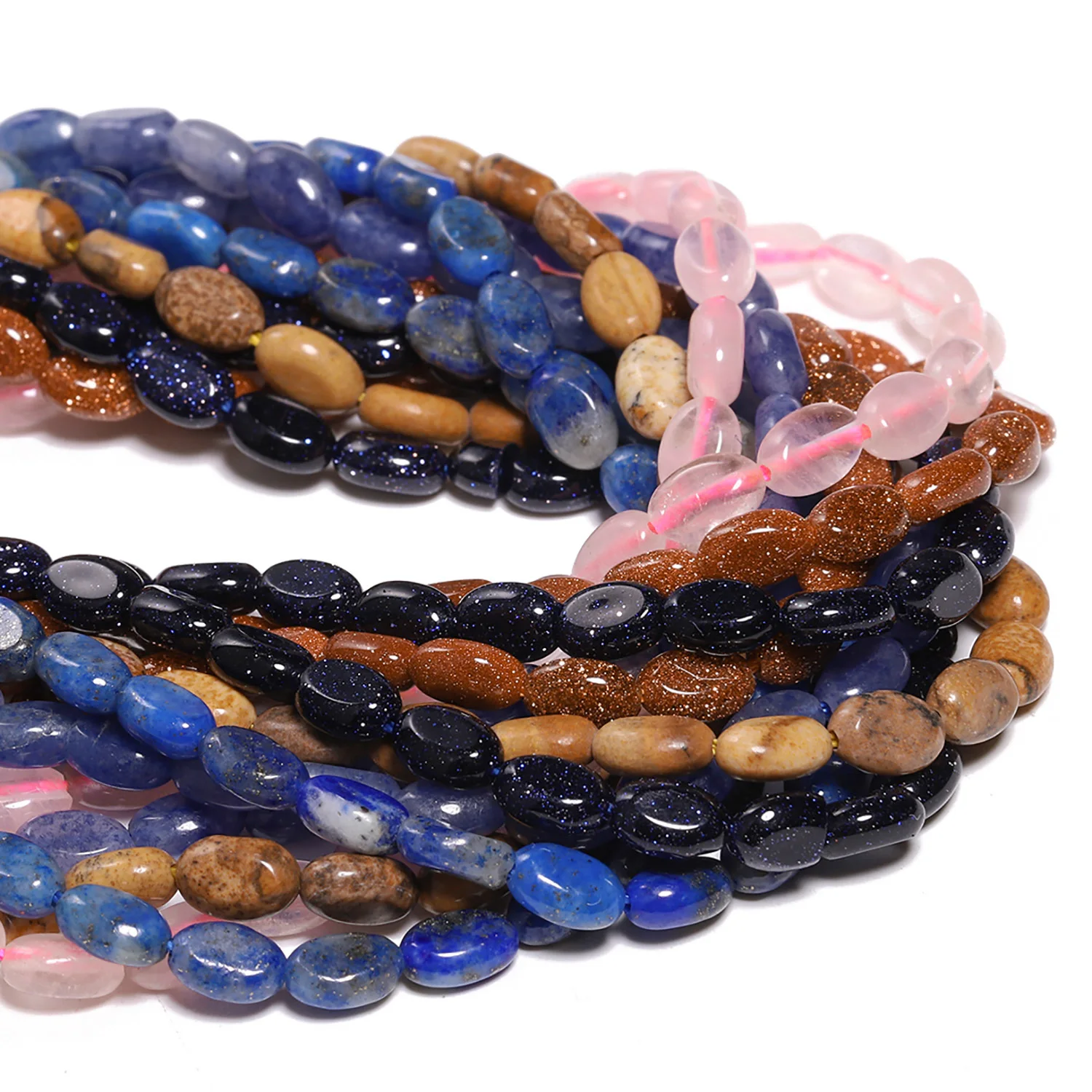 6x4mm Natural Rose Quartz Lapis Lazuli Blue Sodalite Jasper Stone Beads Flat Oval Shape Beads for Jewelry Making Diy Accessories - Image 5