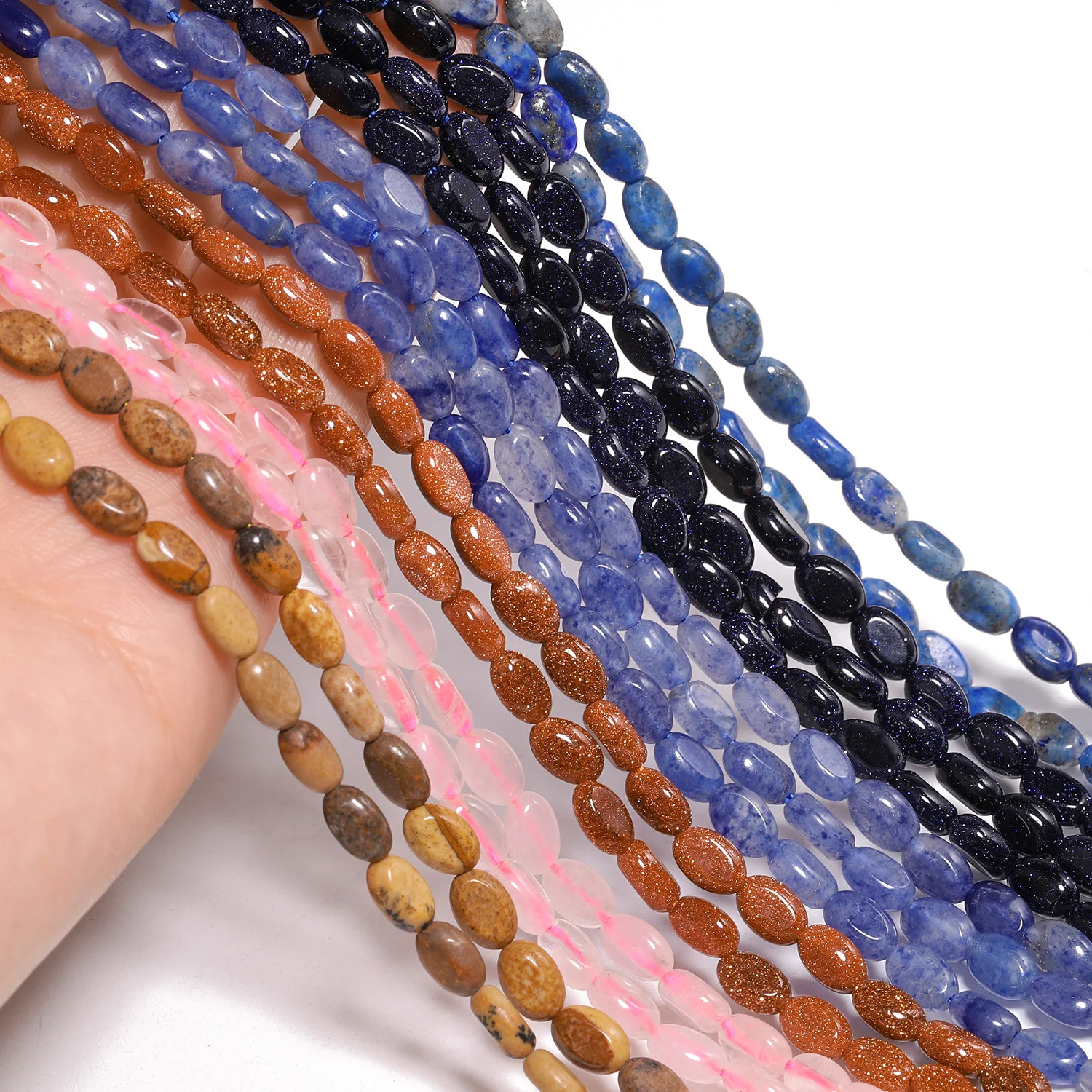 6x4mm Natural Rose Quartz Lapis Lazuli Blue Sodalite Jasper Stone Beads Flat Oval Shape Beads for Jewelry Making Diy Accessories - Image 6