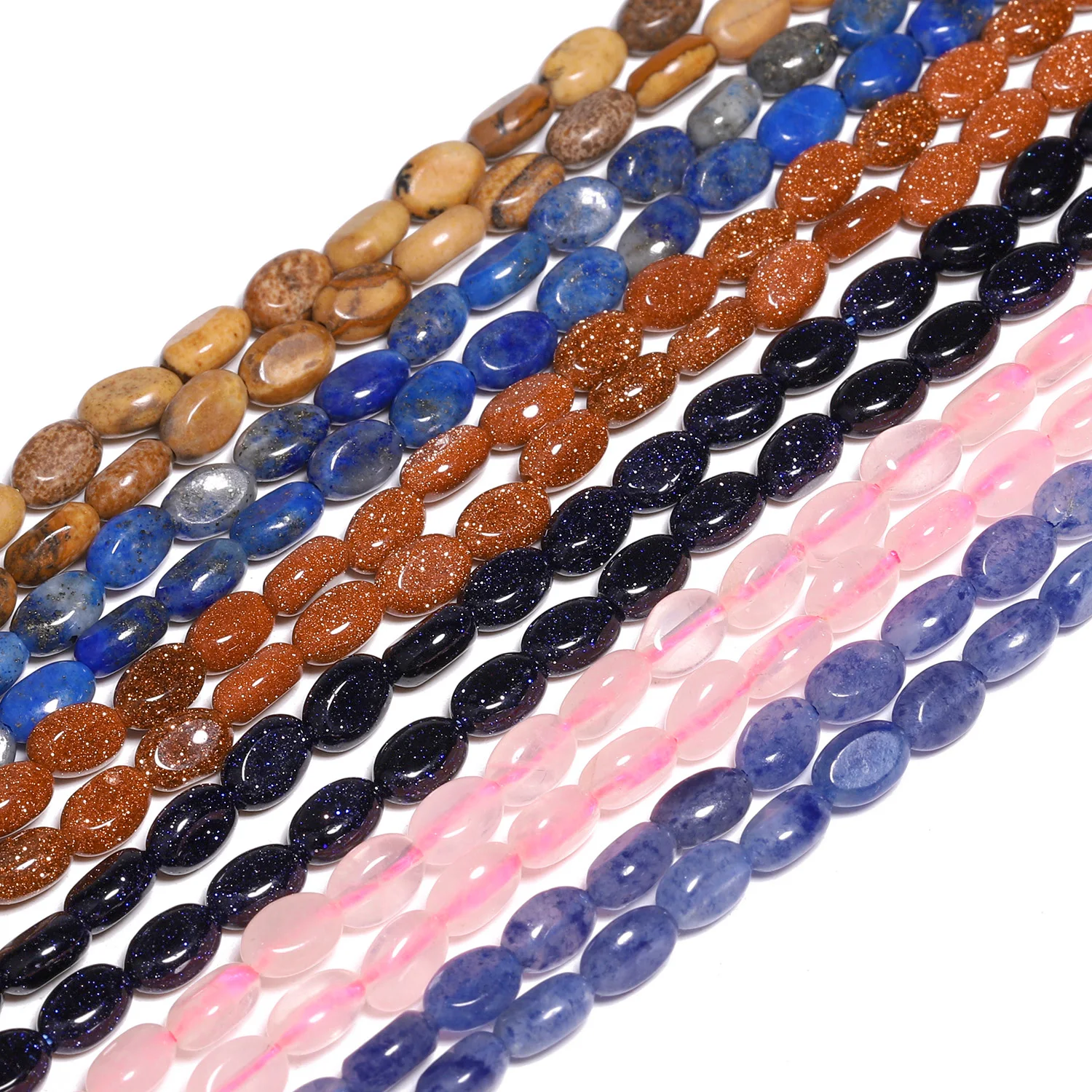 6x4mm Natural Rose Quartz Lapis Lazuli Blue Sodalite Jasper Stone Beads Flat Oval Shape Beads for Jewelry Making Diy Accessories
