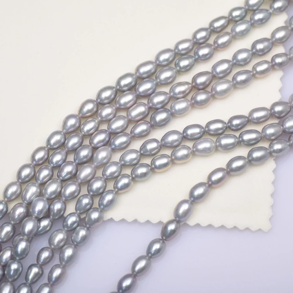7-8mm 4A Natural Freshwater Pearl Gray Rice Exquisite High Quality Bead Jewelry Make DIY Necklace Bracelet Accessories Wholesale - Image 5