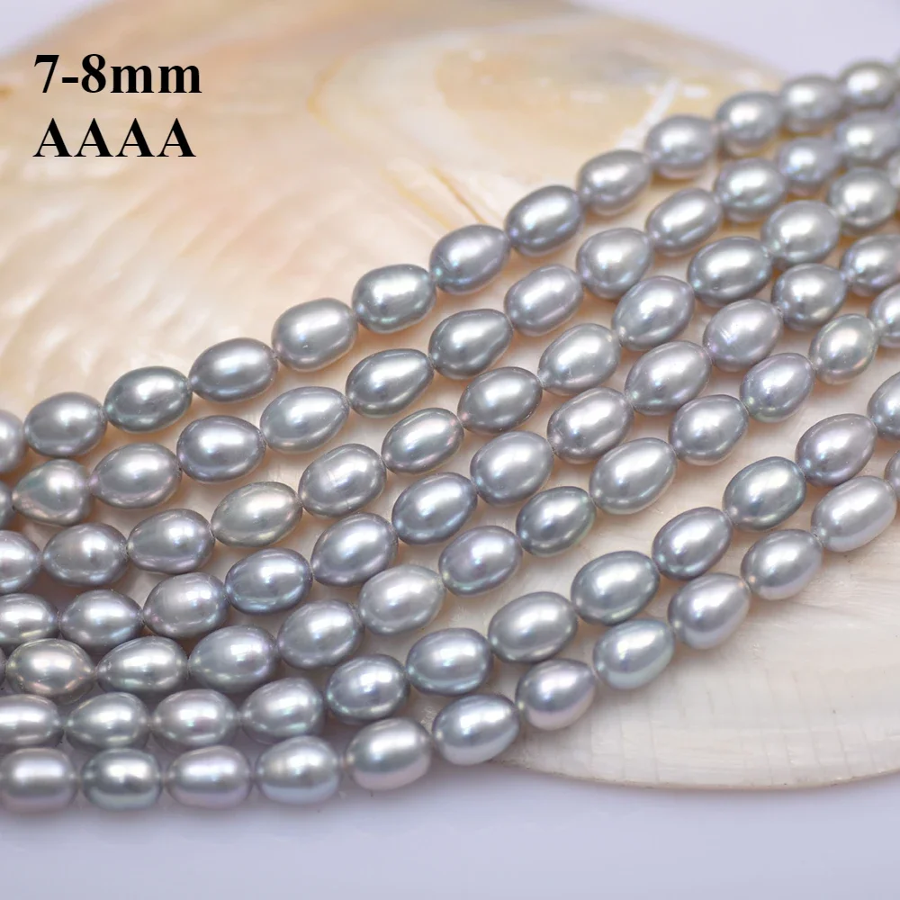 7-8mm 4A Natural Freshwater Pearl Gray Rice Exquisite High Quality Bead Jewelry Make DIY Necklace Bracelet Accessories Wholesale
