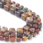 AAA Faceted Natural Picasso Jasper Stone Beads  Square Cube Beads for Jewelry Making Diy Bracelet Beading Accessories