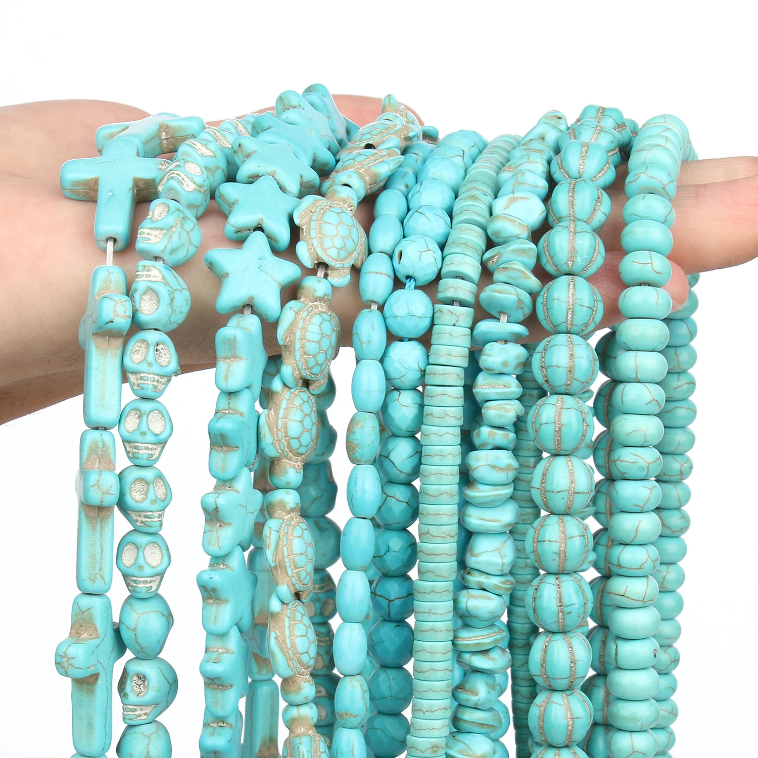 Natural Blue Turquoise Stone Beads Charms Star Flat Round Cross Turtle Heart Waterdrop Irregular Beads For Jewelry Making Crafts