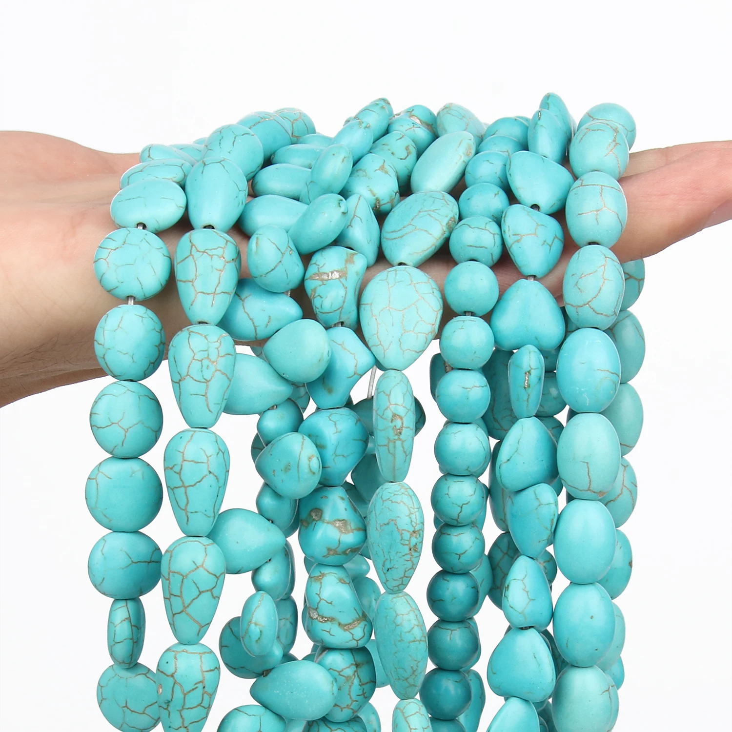 Natural Blue Turquoise Stone Beads Charms Star Flat Round Cross Turtle Heart Waterdrop Irregular Beads For Jewelry Making Crafts - Image 2