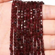Natural Garnet Stone Beads 3mm Faceted Square Cube Beads Loose Spacer Beads for Jewelry Making Diy Bracelet Beading Accessories