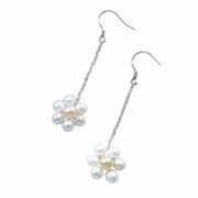 Flower Pearls Earrings Natural Freshwater Pearls Handmade S925 Silver Accessories Long Chain Pendant Earrings Jewelry DIY