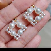 Square Pearl Earrings Material Kit Natural Freshwater Pearls + 18K Gold-plated Stud for DIY Jewelry Making