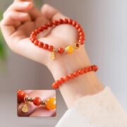Natural Chinese Nanhong Beeswax Bracelet Gold-plated S925 Silver Clover Handmade Jewelry DIY
