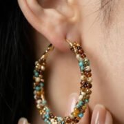 1 pair Bohemia Style Beading Hoop Earrings Jewelry Making DIY Material Kit