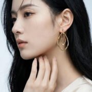 Irregular 2 Gold Circles Handmade Earrings 1 Pair